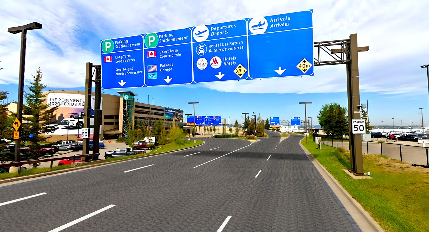 Calgary Airport roadway resurfaced in paving stones (simulation)