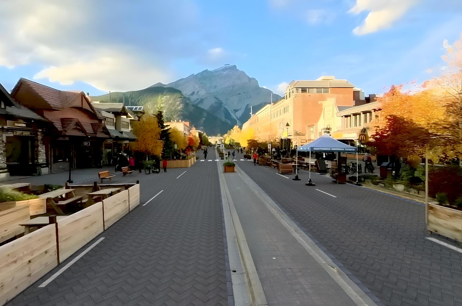 Banff main street resurfaced in paving stones (simulation)