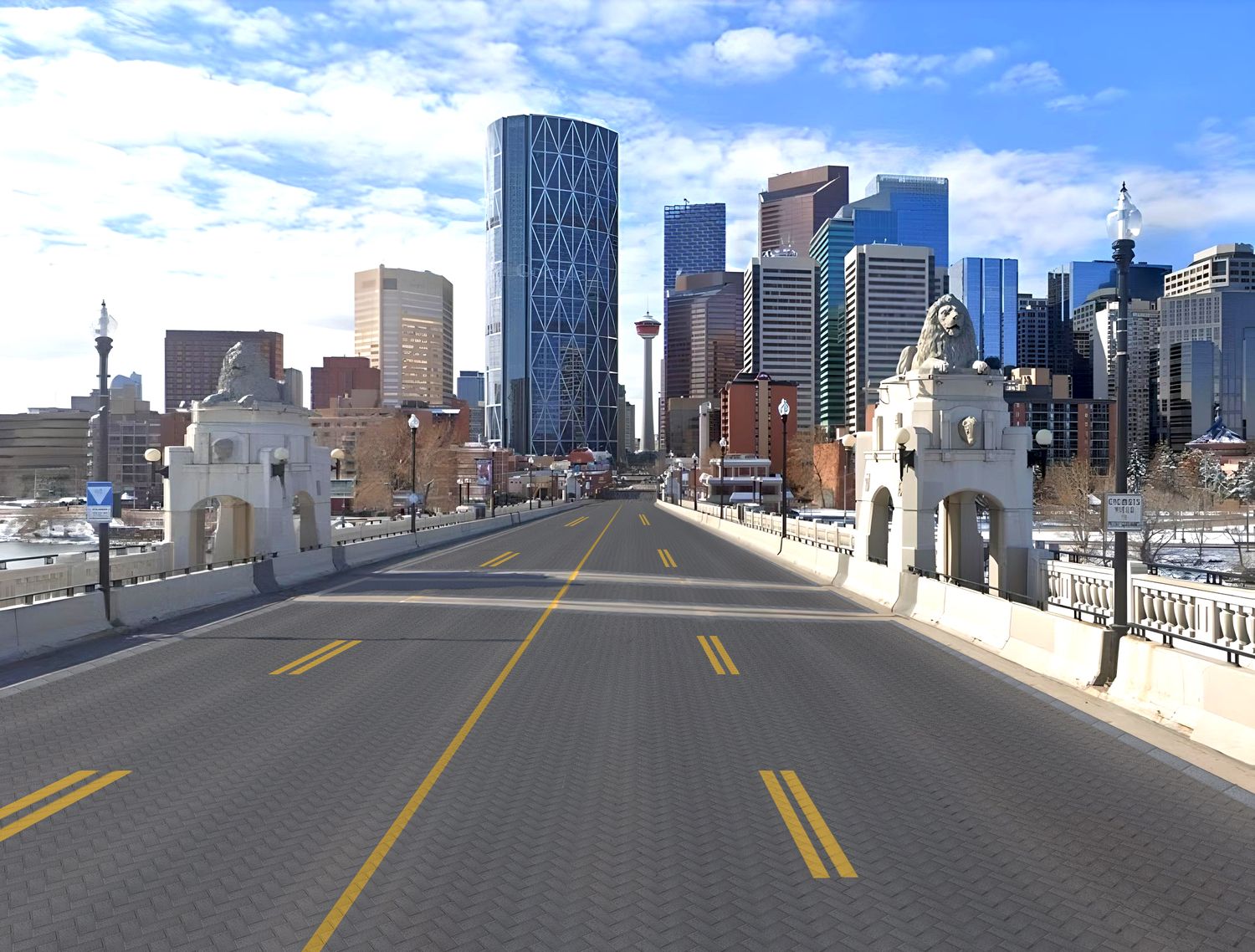 Visualization of a Calgary street resurfaced in paving stones