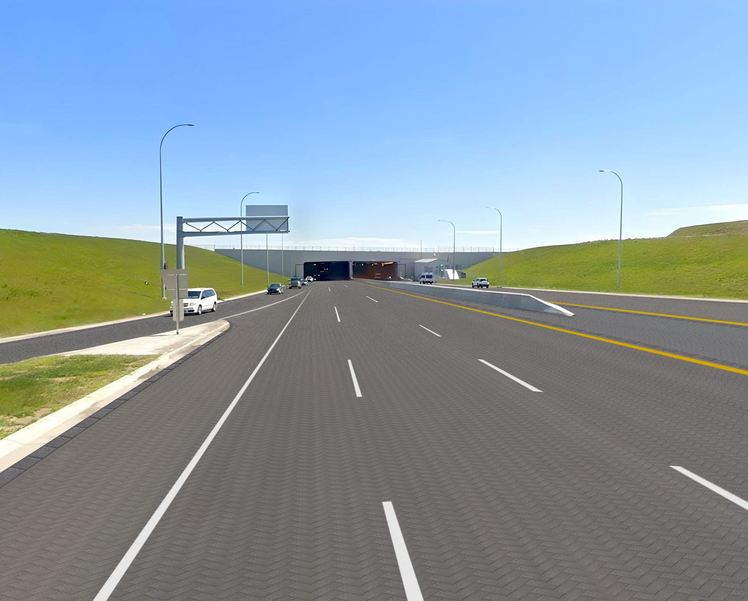 Calgary Airport tunnel resurfaced in paving stones (simulation)